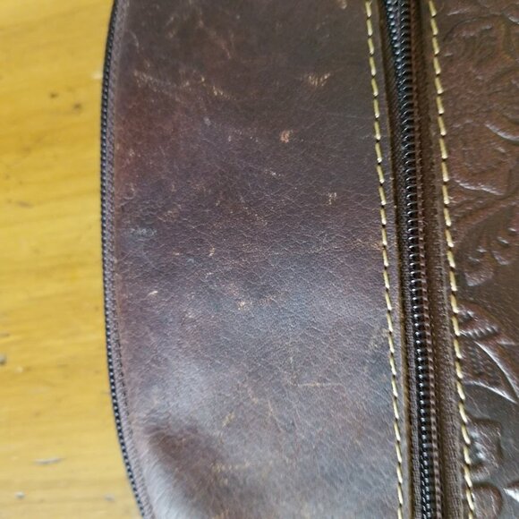 Jack Georges Brown Floral Embossed Leather Backpack Tote Satchel Bag Purse - Picture 12 of 16